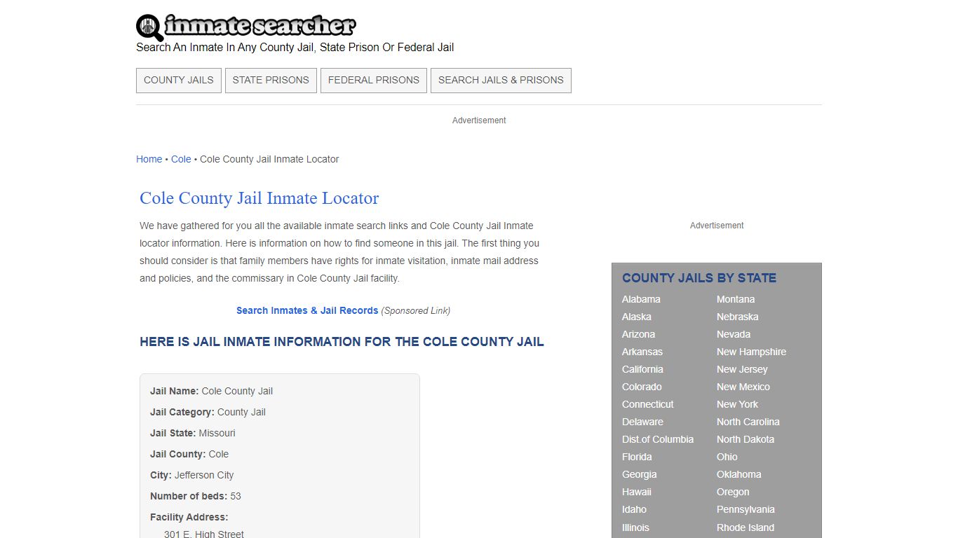 Cole County Jail Inmate Locator - Inmate Searcher